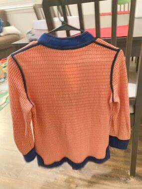 Tory Burch Orange Knit Sweater with Navy Trim